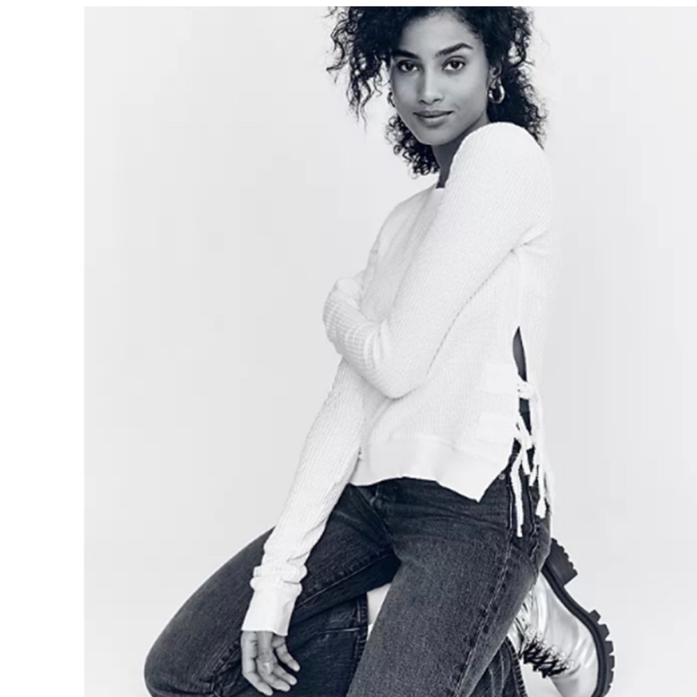 Free people interlaken waffle long sleeve white size small